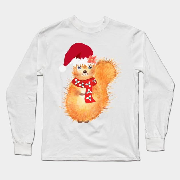 Silly Squirrel with a Christmas hat, gifts for teens, christmas gift, gift for teen, dancing gifts for girls Long Sleeve T-Shirt by BeatyinChaos